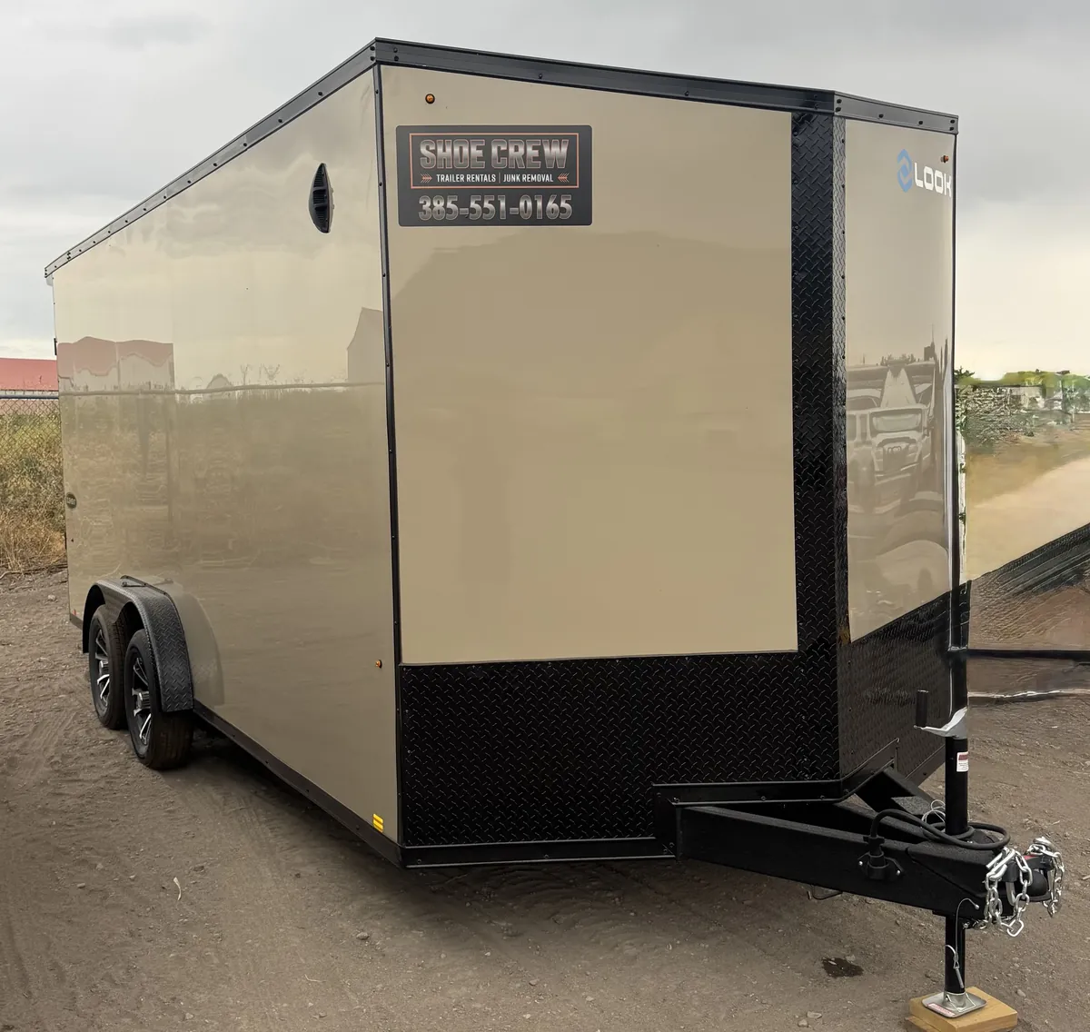 2026 Look 7.5x18 enclosed cargo trailer in beige with black trim